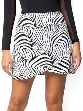IBKUL Womens Cecilia Print Skort Black White Size L Golf Layered NWT